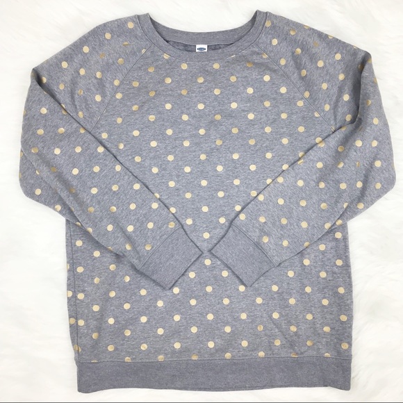 Old Navy Tops - Old Navy Heather Gray Soft Sweatshirt Gold Metallic Polka Dots Crew Neck Sweater